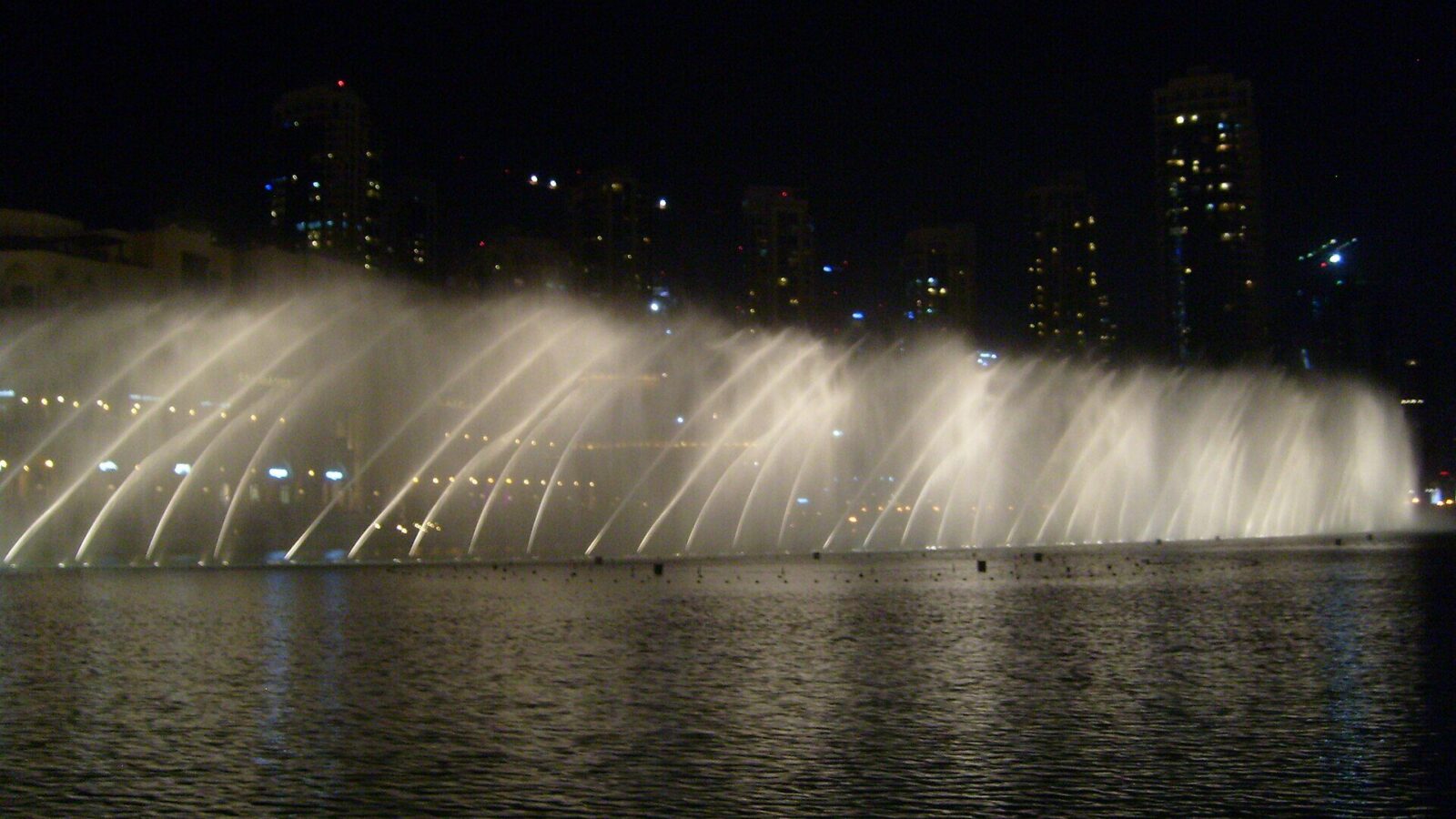 The Dubai Fountain performing in front of Burj Khalifa